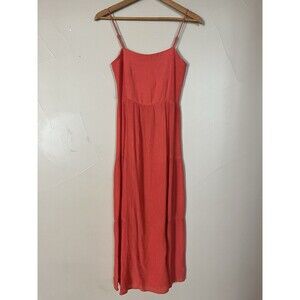 Lush Coral Watermelon Summer Maxi Sun Dress, Spaghetti Straps, Fitted Bodice, XS